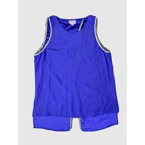 Parker Women's Sz S Tank Top 100% Silk Camisole Royal Blue Stitch Trim Open Back